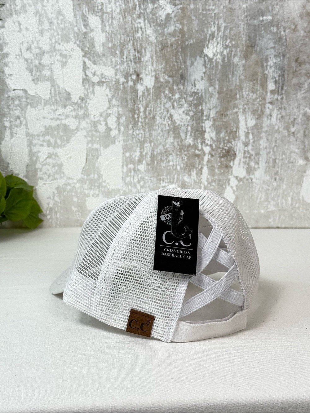 C.C White Wild Embroidered Criss Cross Ponytail Trucker Hat NWT - Picture 4 of 4
